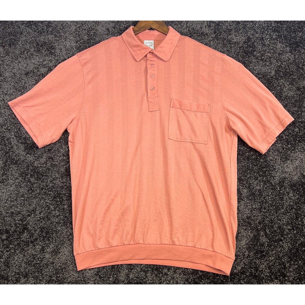 John Blair Mens XL Knit‎ Polo Shirt Vertical Stripe Short Sleeve Pocket *Stain